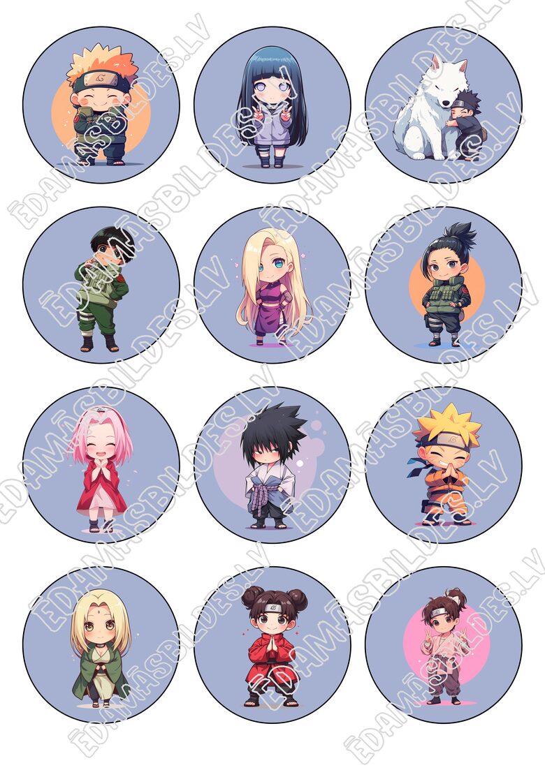 Cukura papīrs ar apdruku "Anime", aplīši 6 cm, 